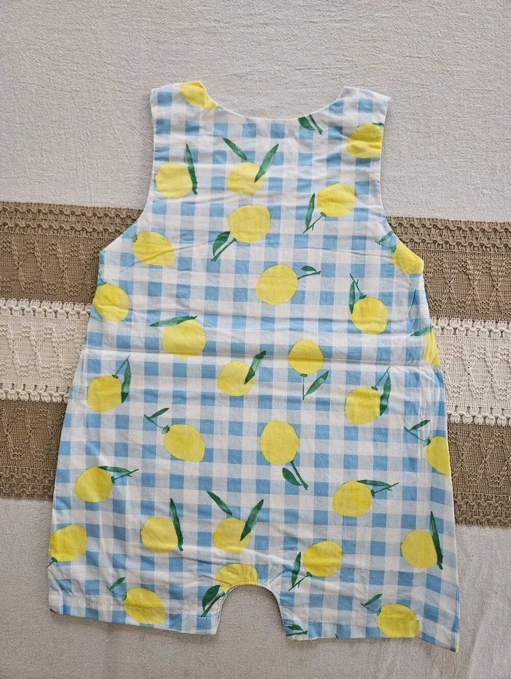Lil Cactus Blue & White Gingham Lemon Smocked Jon Jon | Size 3T